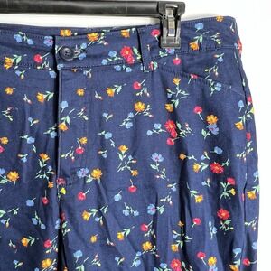 St. John's Bay Floral Print Capri Pants Blue Multicolor Cotton Stretch Womens 14